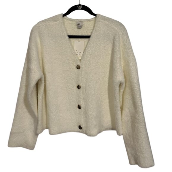 a new day Sweaters - A New Day Women's Cream Cardigan Sweater Fuzzy Soft Y2K Academia Preppy: Medium